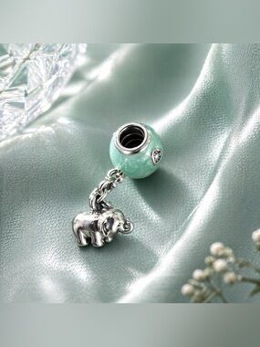 Pandora Retired Elephant & Balloon Dangle Charm Baby Boy Blue Sterling Silver